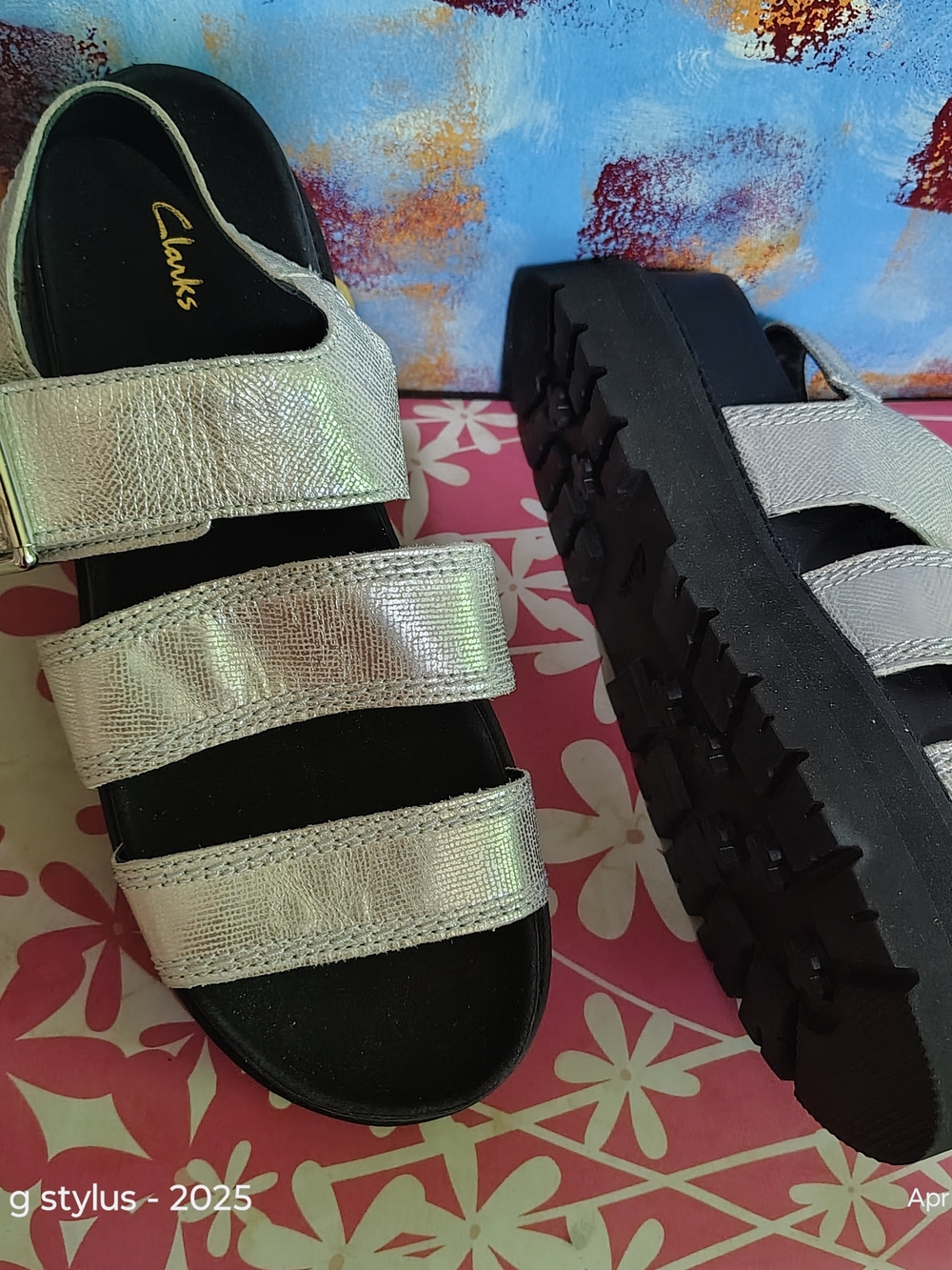 Clarks Metallic Silver Platform Sandals with Chunky Tread